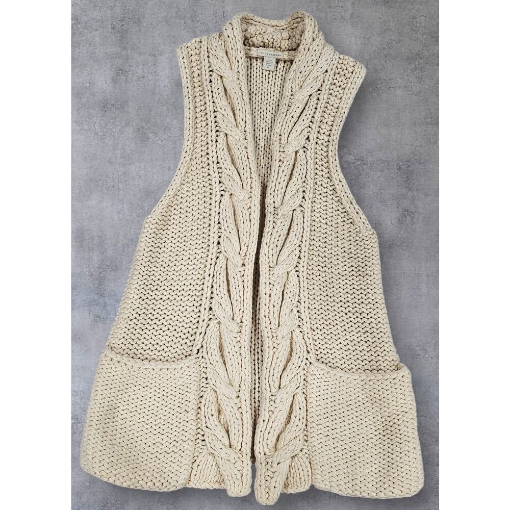 White + Warren Cable, Chunky, Open Knit, Cardigan Sweater- Pockets Womens Sz XL
